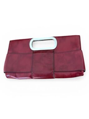 Vintage The Limited Red Burgundy Faux Leather Clutch Silver Handle Snap Close